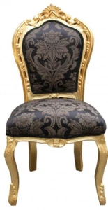 Casa Padrino Barock Esszimmer Stuhl Schwarz Muster / Gold - Antik Möbel