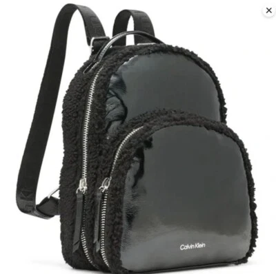 CALVIN KLEIN Estelle sherpa and patent leather backpack - Black ~~ - Image 1 of 4