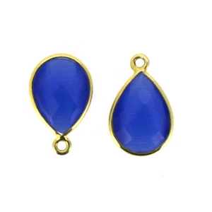 Bezel Gemstone Pendant-Gold Plated-Blue Monalisa-Small Teardrop-10x14mm (2pcs) - Picture 1 of 3