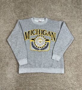1980’s Vintage University of Michigan College Pullover Grey Sweatshirt Medium