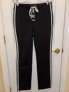 Women's Vintage Moschino Made in Italy Track Pants Black w/White Stripe Size 10 - Picture 1 of 12