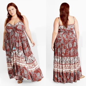 NWT City Chic Ginger Paisley Tie Bust Boho Maxi Dress 18 - Picture 1 of 12