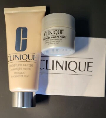 NEW Clinique SET Full Sz Moisture Surge Overnight Mask & Trvl Smart Night Cream - Image 1 of 2