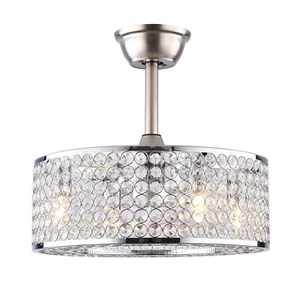 18" Crystal LED Chandelier Bladeless Caged Ceiling Fan Light 3 Speeds Remote NEW - Picture 1 of 37
