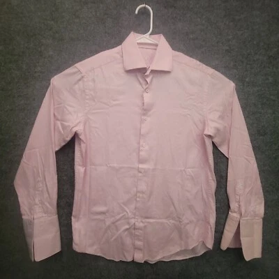 Bugatchi Uomo Button Up Long Sleeve Shirt Mens 16 Pink Micro Check  - Image 1 of 4