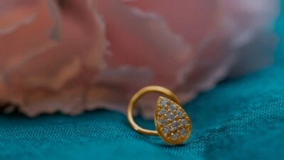 14K Massives Gold Nasenstecker Körperschmuck Diamant Nasenstab Damen Schmuck - Bild 1 von 4