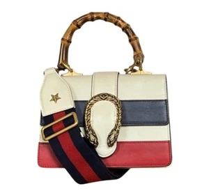 New Gucci Leather Web Dionysus Bamboo Top Handle Shoulder Bag - Picture 1 of 11