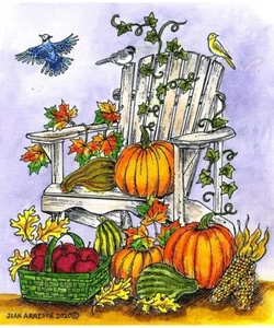 Autumn Fall Harvest Scene Birds Wood Mounted Rubber Stamp NORTHWOODS P10824 New - Picture 1 of 4