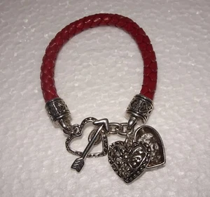 PREMIER DESIGNS HEARTBEAT rotes Leder silber Herz Charm kippbar 7,5 Armband - Bild 1 von 7