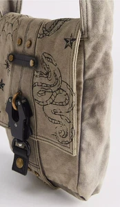 Gothic Courier Canvas Sling Bag SNAKE SNEK SPIDER WEB Rivet Grunge MESSENGER NWT - Picture 1 of 3