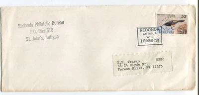 1981 Редонда Филателистическое бюро Обложка Антигуа Гашение Птица Марка Карибская Почта - Изображение 1 из 2