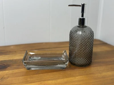 Elegant Glass Soap Dispenser and Soap Dish Set Gray - Image 1 of 4