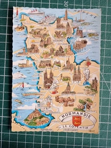 XH1248 CP circa 1965 dessin carte Normandie cotentin - Picture 1 of 2