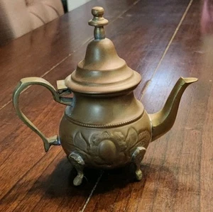Vintage Brass Moroccan Metal ~6" Teapot with Face & Arabic Text on the bottom - Picture 1 of 10