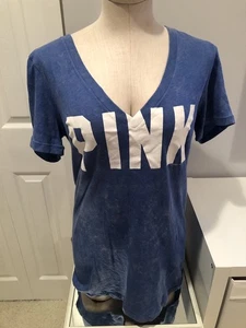 Victoria Secret Damen-T-Shirt PINK Größe Large blau-weiß - Bild 1 von 4