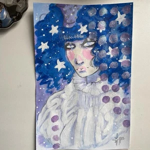 Celestial Clown Ringmaster Fantasy Painting On 5x7 Mix Media Paper - Picture 1 of 8