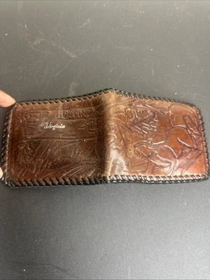 Cartera de cuero vintage de cuero mecanizada a mano diseño de ciervo recuerdo Virginia puntada negra Foto 1 de 4