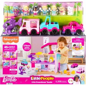 Fisher Price Little People Barbie Litlle DreamHouse Bundle with 7 Figures and 4  - Picture 1 of 2