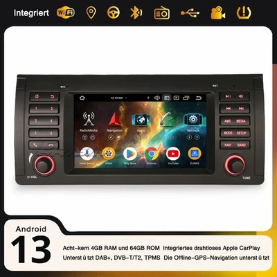 64GB 8 Kern Android 14 DAB+ Autoradio Navi Carplay 4G DSP BT 5.0 Wifi BMW X5 E53 - Bild 1 von 4