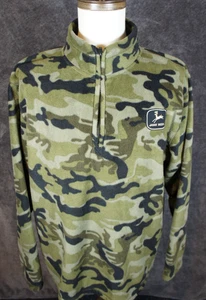 John Deere Men’s Large Camo 1/4 Quarter Zip Pullover Fleece Jacket - Picture 1 of 11