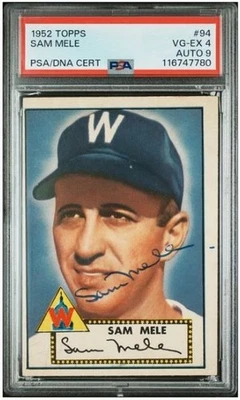 1952 Topps Sam Mele Signed Baseball Card #94 PSA 4 DNA 9 Certified Auto - Image 1 of 4