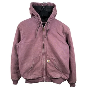 Vintage Carhartt Canvas Full Zip Hooded Workwear Jacket Plum Red Mens Medium - Picture 1 of 7
