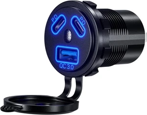 12V Type C USB Quick Car Charger Dual Port Fast Socket Power Waterproof Marine - Picture 1 of 4