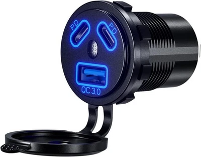 12V Type C USB Quick Car Charger Dual Port Fast Socket Power Waterproof Marine - Image 1 of 4