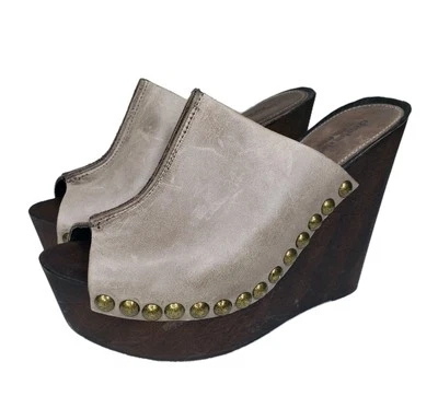 Mulas Charles David Recchia Cuero Tachonado Cuña Plataforma Talla 37 EE. UU. 6,5 Foto 1 de 4