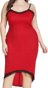 Plus Size Spaghetti Strap Slip Midi Dress for Cocktail Formal Evening Red Sale! - Picture 1 of 2