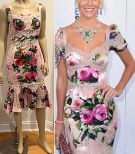 DOLCE&GABBANA LACE TRIM FLORAL SLIP SILK DRESS IT42 US6-US8 - Picture 1 of 7