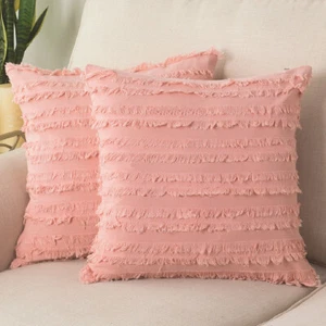 Boho Throw Pillow Covers,Tassels Design, Modern Cushion Covers,2pack, Coral - Picture 1 of 2