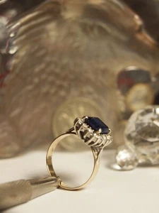 ANILLO RACIMO VINTAGE ORO AMARILLO 9CT DAMAS ZAFIRO Y CIRCONITAS - Imagen 1 de 9