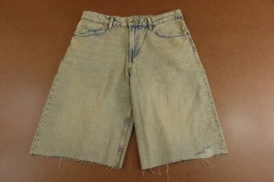 Bermuda jeans H&M feminina dividida tamanho 8 bege lavada costura interna 12" nova - Imagem 1 de 4