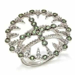 Rarities 1.33Ctw Tsavorite And White Zircon Open Ring Sterling Silver Size 6 NWT - Picture 1 of 4