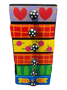 Tatutina Hand Painted Floral 6 Drawer Black Jewelry Box Storage 9” T X 4” W - Picture 1 of 12