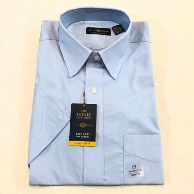 Club Room Men's The Estate Regular Fit Blue Short Sleeve Button Down Size 15 M - Image 1 of 4