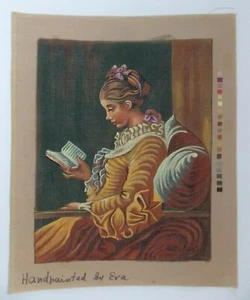 Woman Reading Book Hand Painted by Eva Needlepoint Canvas Vintage New Old Stock - Picture 1 of 4