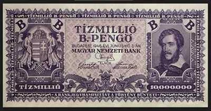 🔥 100% AUTHENTIC HUNGARIAN 10 QUINTILLION, 1946 B-PENGO, P-135 UNC 🔥 - Picture 1 of 5