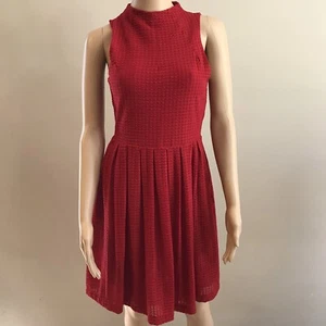 Deletta Anthropologie Dress Sleeveless Fit Flare A-line Textured Red Sz S - Picture 1 of 8