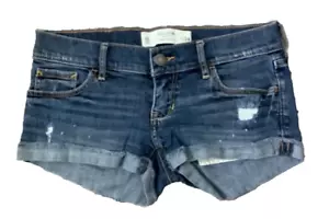 Gilly Hicks Shorts Women’s Sz. 00 Blue Cheeky Stretch Denim Distressed EX - Picture 1 of 2