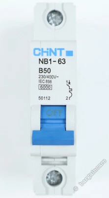 Chint NB1-63 B50 50 Amp B Curve Miniature Circuit Breaker MCB 1 Single Pole 230V