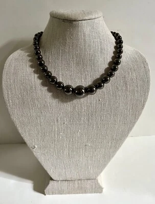 Vintage Robert Lee Morris Hematite Plate Graduated Beaded Necklace - Image 1 of 4