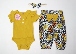 Ropa Bebé Niña Camiseta Amarilla Pantalones Diadema Estampado Leopardo 6-9 Meses 90 cm - Imagen 1 de 17