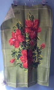 Vintage IRISH LINEN Ulster KITCHEN TEA TOWEL HIBISCUS Bermuda Souvenir Pink - Picture 1 of 7