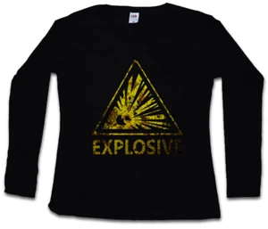 CAUTION EXPLOSIVE VINTAGE LOGO SIGN DAMEN LANGARM T-SHIRT Warning Explosion TNT - Picture 1 of 1
