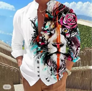 Men's Shirt Animal Lion Graphic Stand Collar Hawaiian Outdoor Size: S - Picture 1 of 1