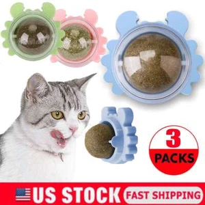 3x Rotatable Catnip Wall Ball Cat Teeth Cleaning Toys Edible Licking Treats Toys - Picture 1 of 12