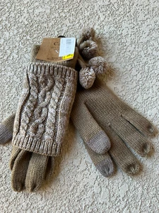 C.C Gloves Unisex Cable Knit Winter Warm Brown Anti-Slip Touchscreen Texting NEW - Picture 1 of 4