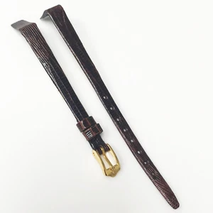 Hirsch Reptile Genuine Dark Leather Brown Tone 8mm Gold Tone Buckle Watch Band - Picture 1 of 5